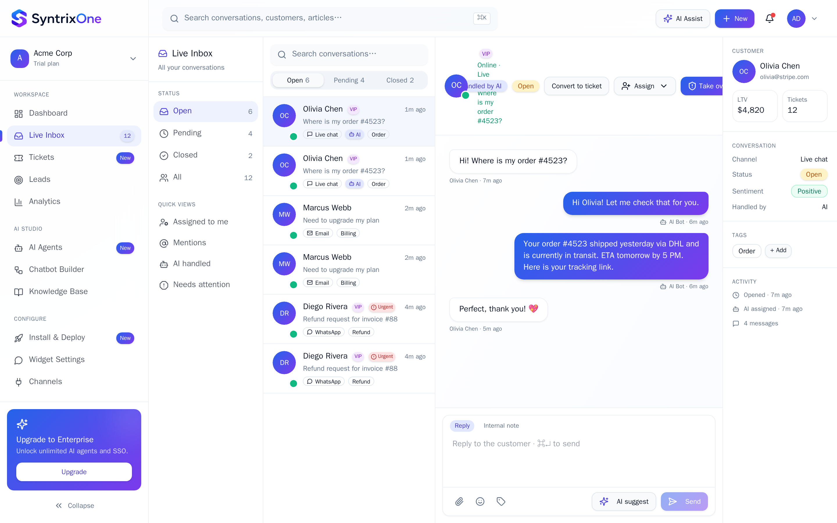 Live screenshot: Open Live Inbox