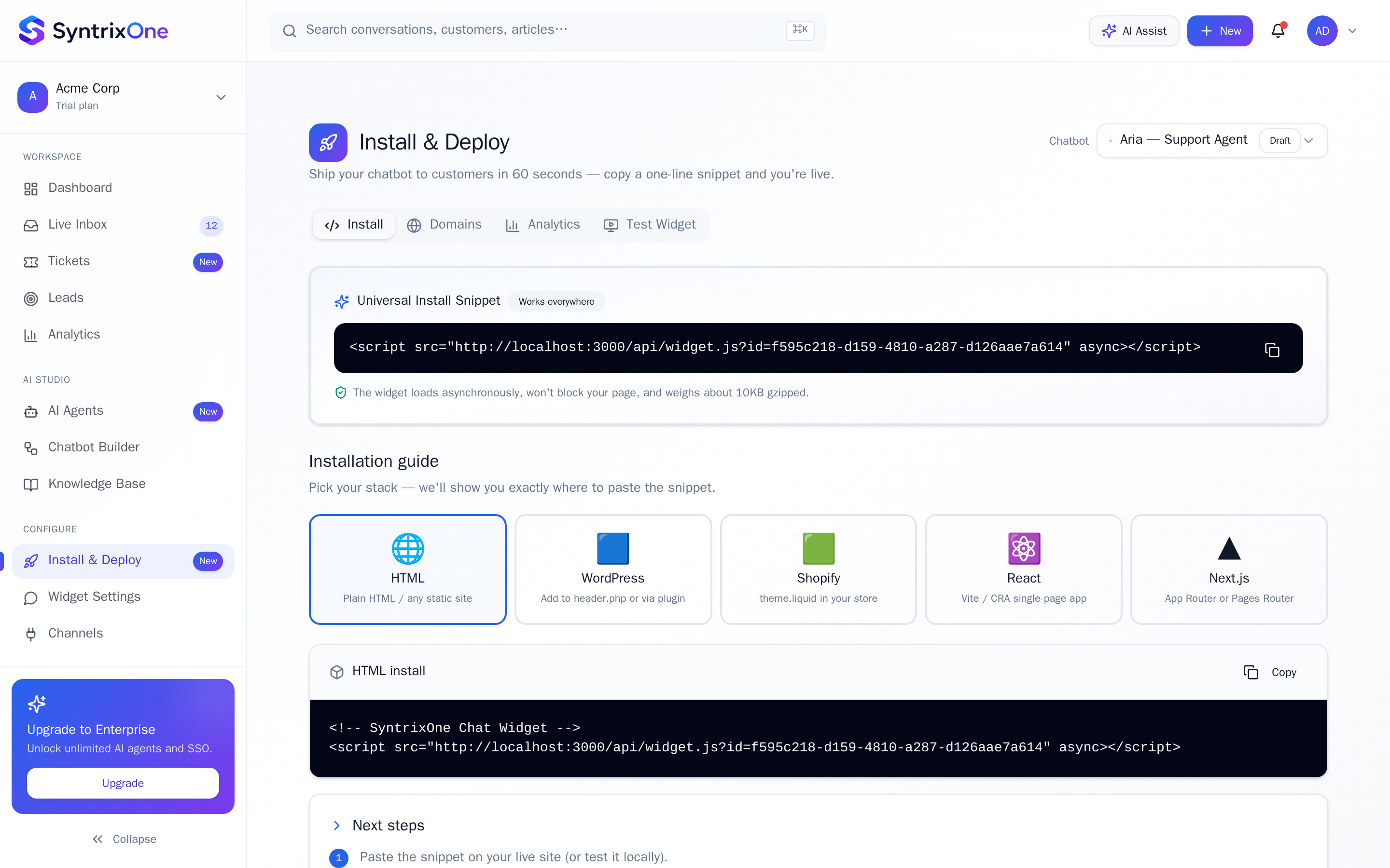 Live screenshot: Open Install & Deploy