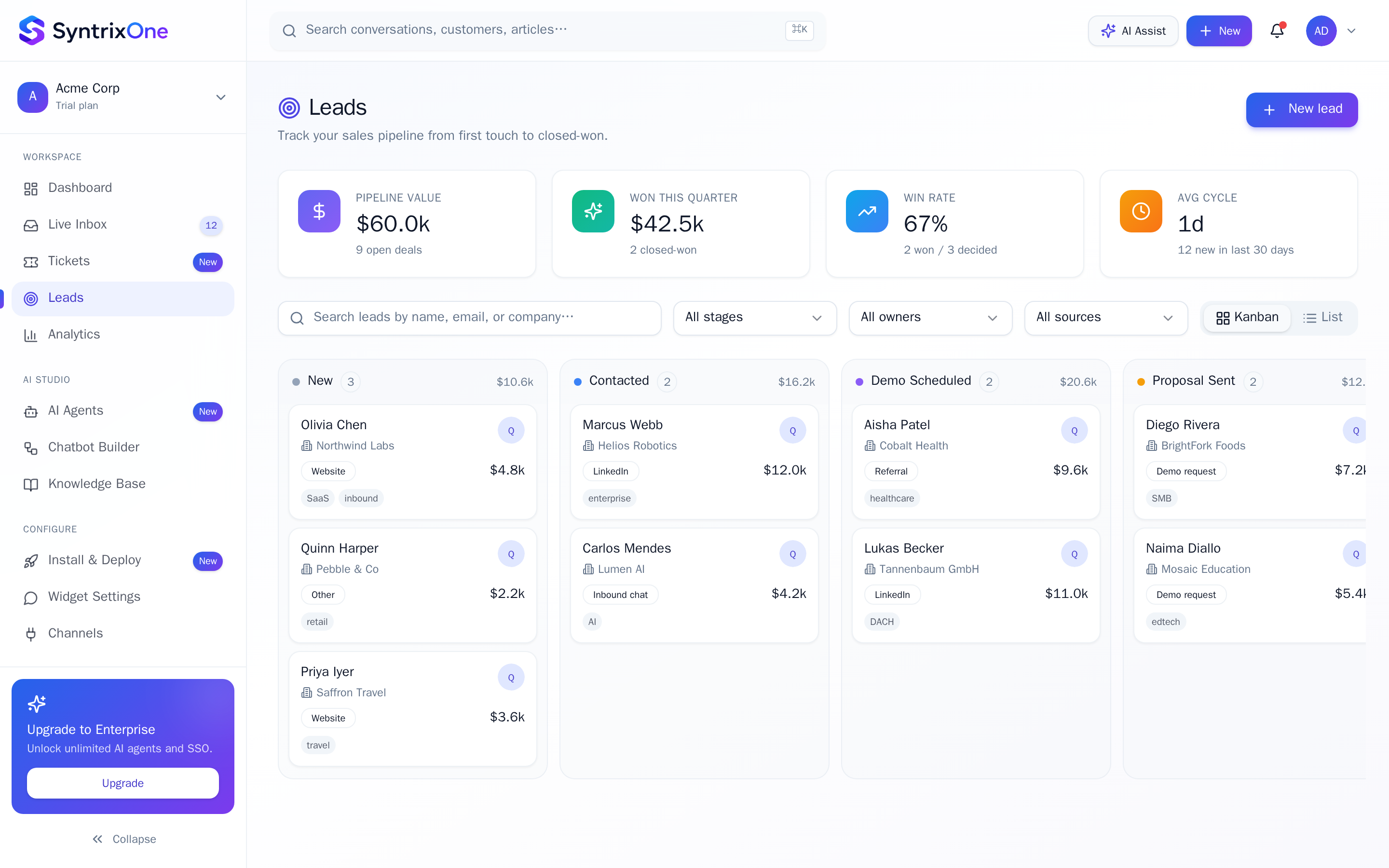 Live screenshot: Open Leads