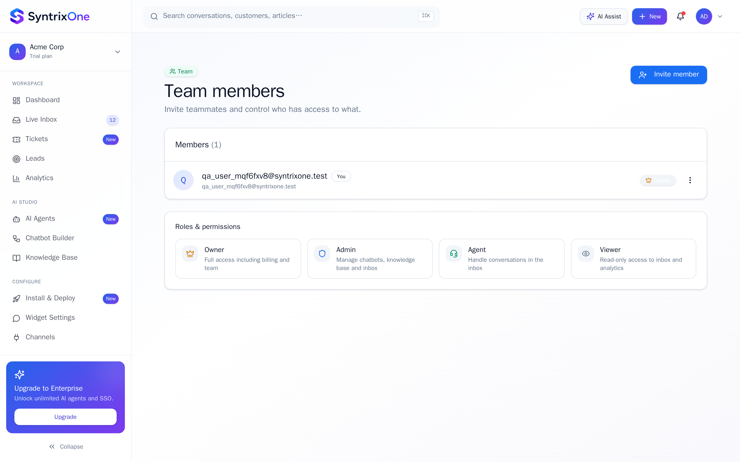 Live screenshot: Invite your team