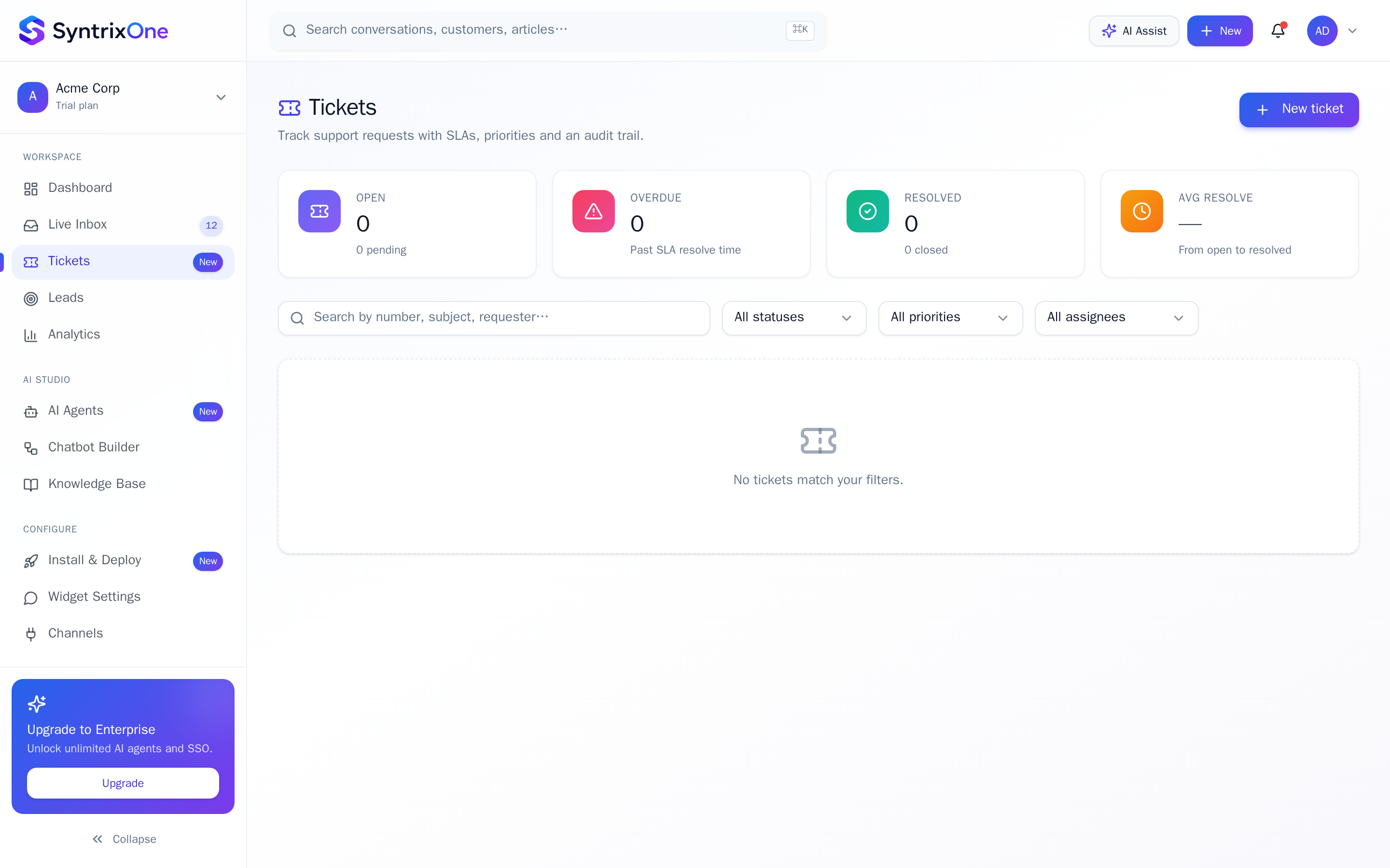 Live screenshot: Open Tickets