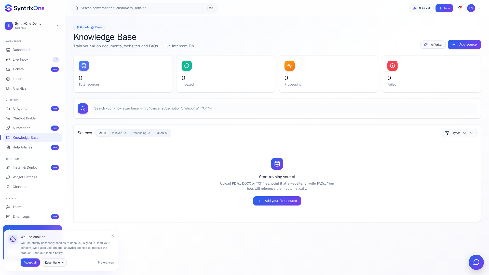 Knowledge base with categorized articles